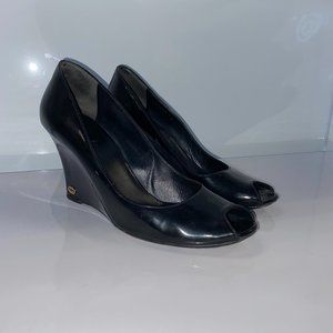 Gucci Patent Leather Peep Toe Wedges